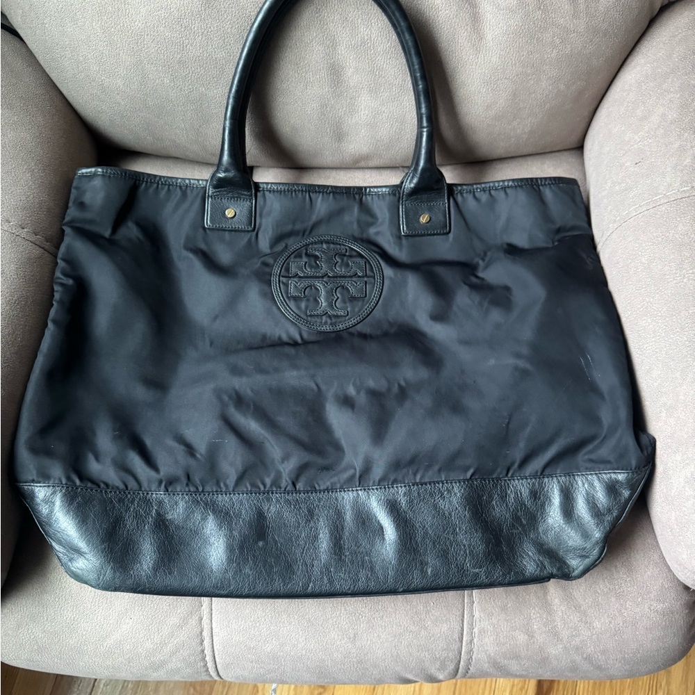 Black Tory Burch nylon and leather Tote Bag